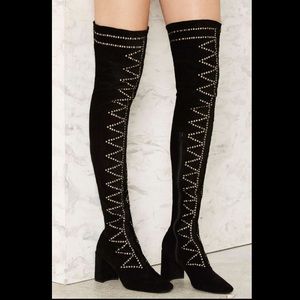 Jeffrey Campbell Cienega Studded Black Suede Over The Knee Boots
